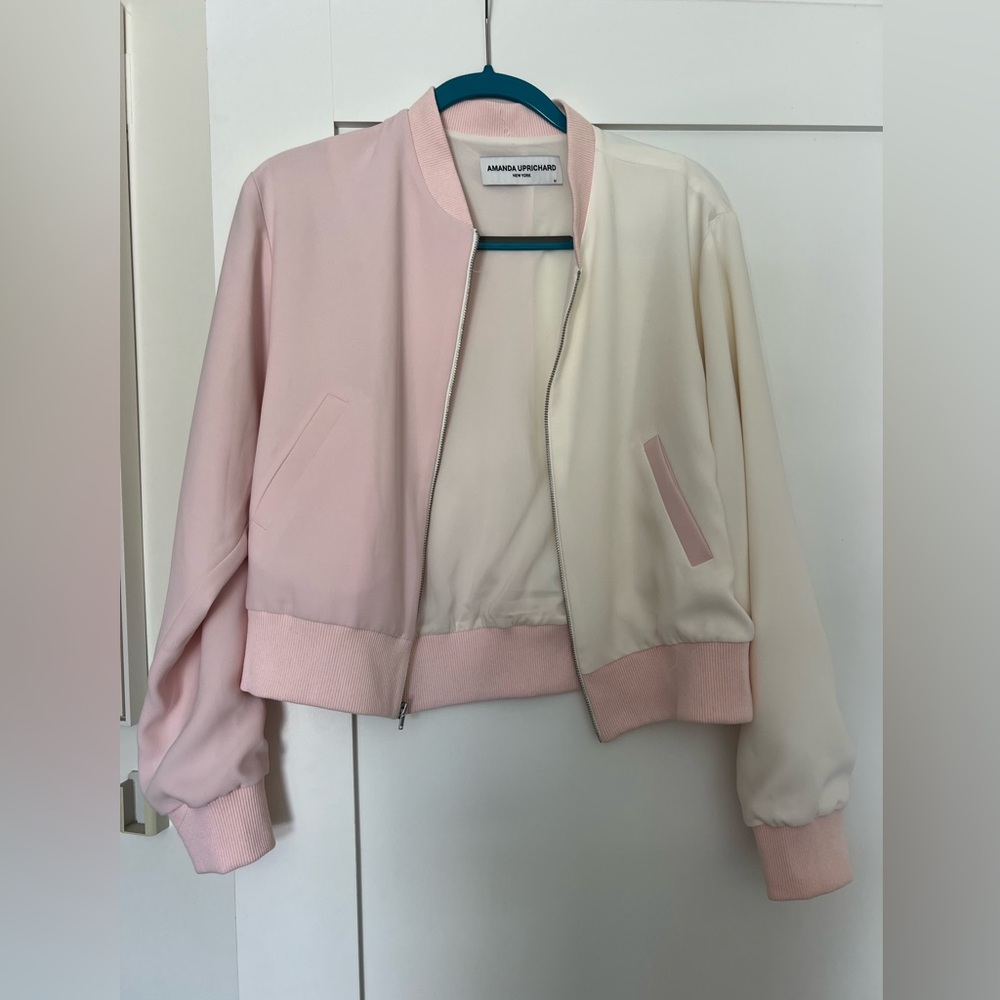 Amanda Uprichard Pink and Cream Bomber Jacket